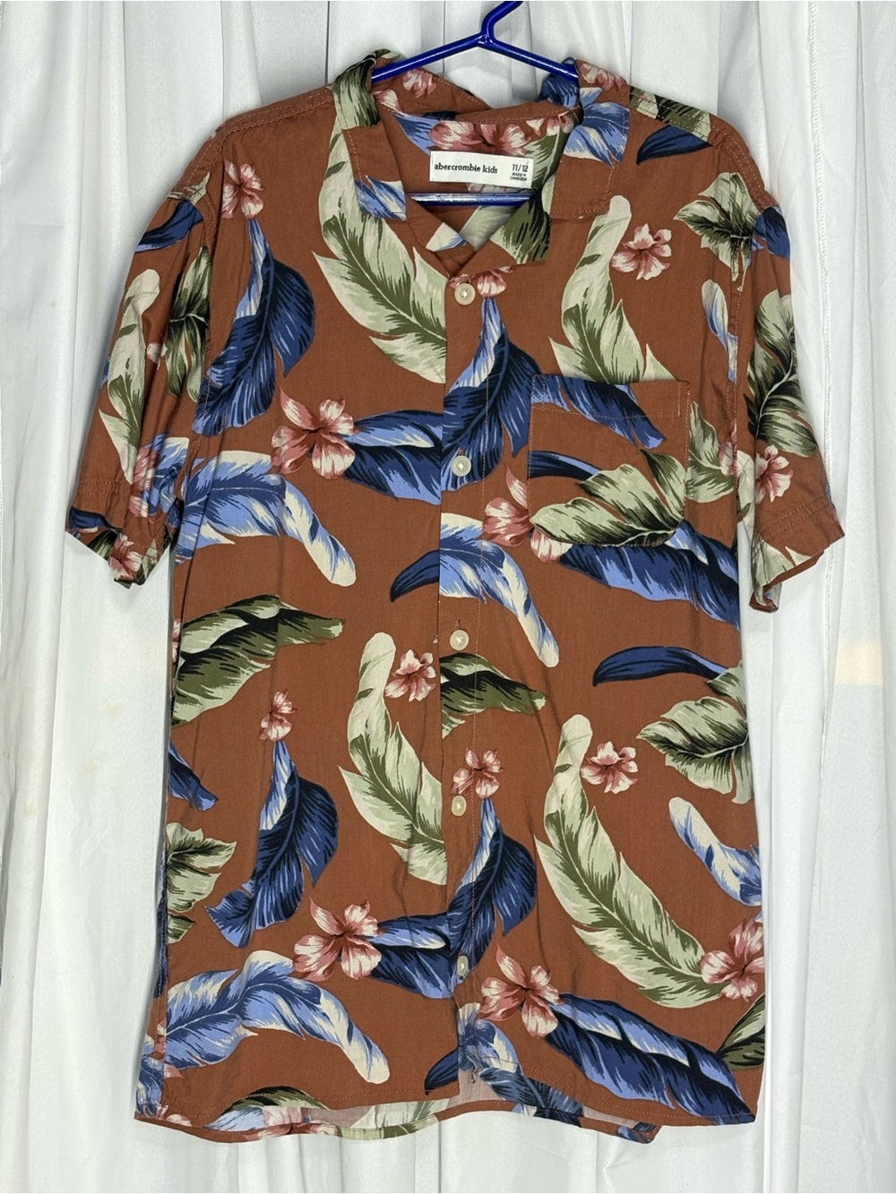 Abercrombie Kids Brown Tropical Leaf Button-Down Shirt Size 11/12